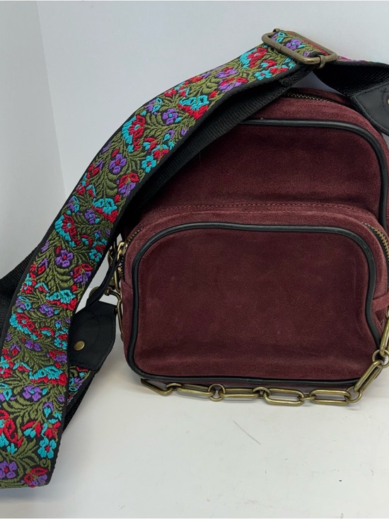 Rachel Comey Handbags - Rachel Comey Suede Maroon Red Crossbody Bump Bag Floral Strap Boho Preppy